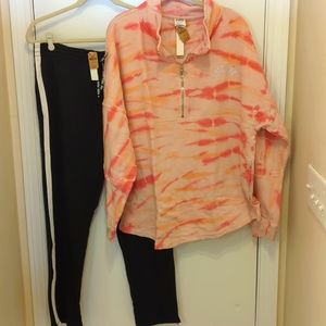 NWT Victoria's Secret PINK Oversized Pullover Tie Dye Track Pants Black Large